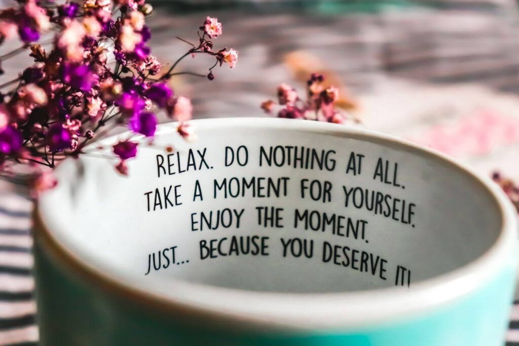 practicing self care and being at peace with yourself, inside a cup of coffee